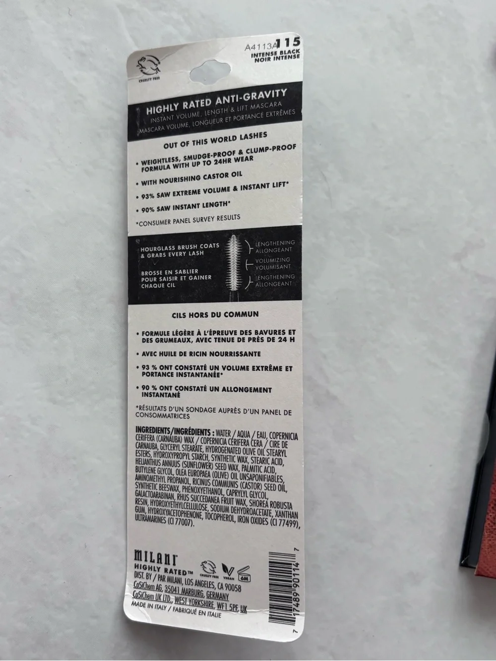 New Milani Anti-Gravity Mascara 115 Intense Black Volume & Lift